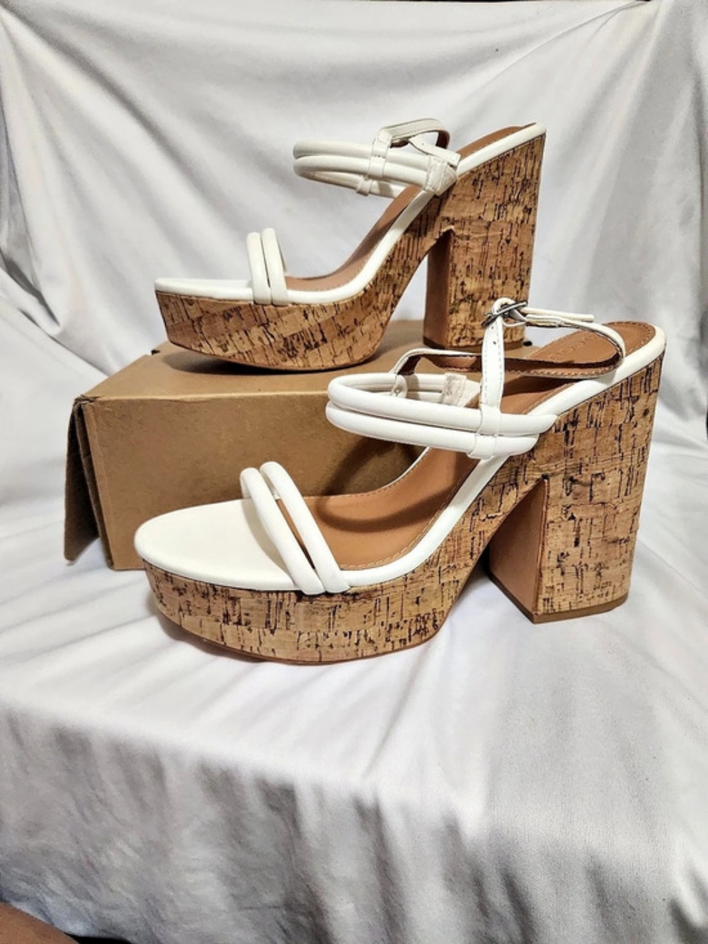 Coutgo White Cork Platform Wedge Sandals